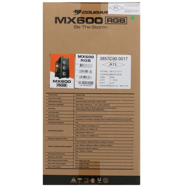 Корпус Cougar MX600 RGB [3857C90.0017] черный