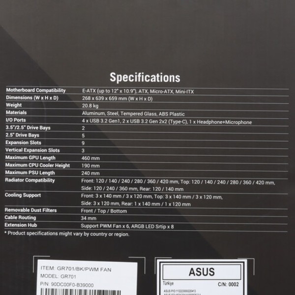 Корпус ASUS ROG Hyperion GR701 [90DC00F0-B39000] черный