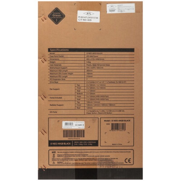 Корпус Zalman i3 NEO ARGB [I3 NEO ARGB Black] черный