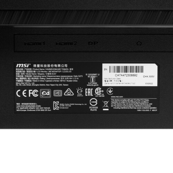 27" Монитор MSI Optix G273 черный