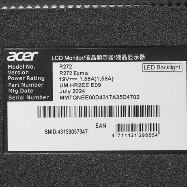 27" Монитор Acer R272Eymix серый