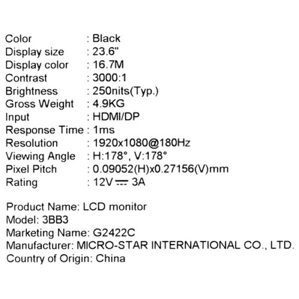 23.6" Монитор MSI G2422C черный