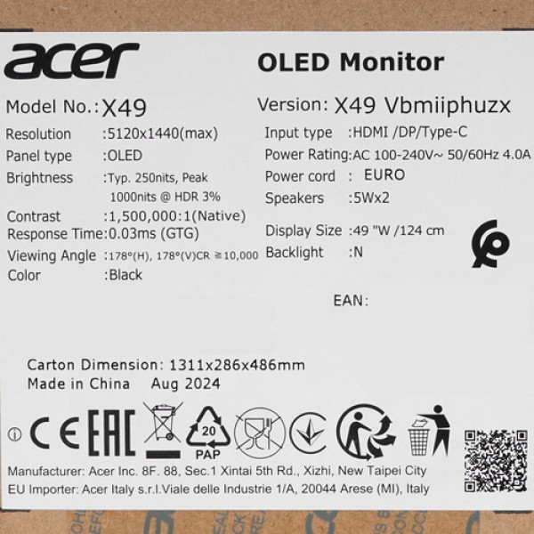 49" Монитор Acer Predator X49Vbmiiphuzx черный