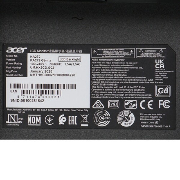 27" Монитор Acer KA272Gbmix черный