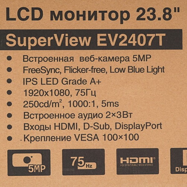 23.8" Монитор ExeGate SuperView EV2407T черный