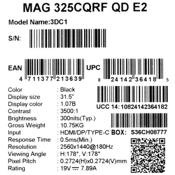 31.5" Монитор MSI MAG 325CQRF QD E2 черный