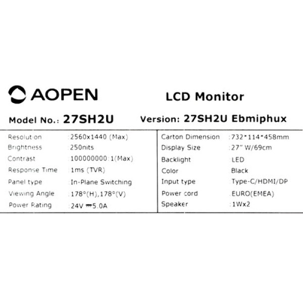 27" Монитор AOpen 27SH2UEbmiphux черный