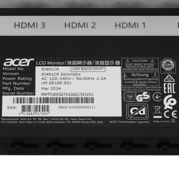 49" Монитор Acer Nitro EI491CRSbmiiiphx черный