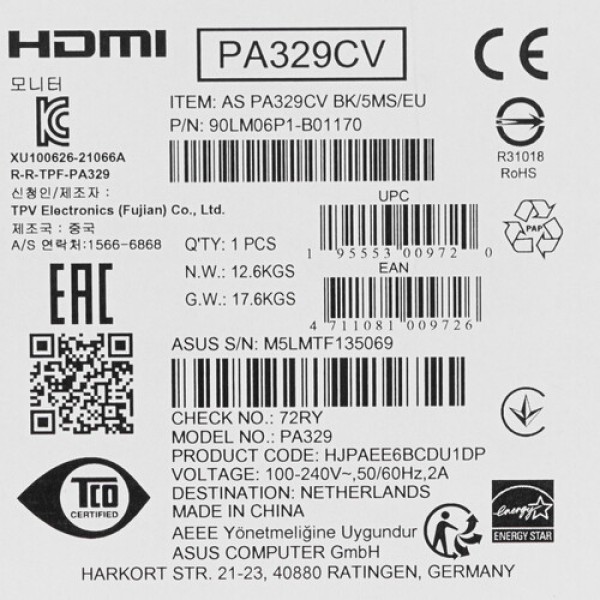 32" Монитор ASUS ProArt PA329CV черный