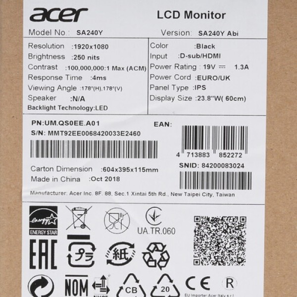 23.8" Монитор Acer SA240YAbi черный