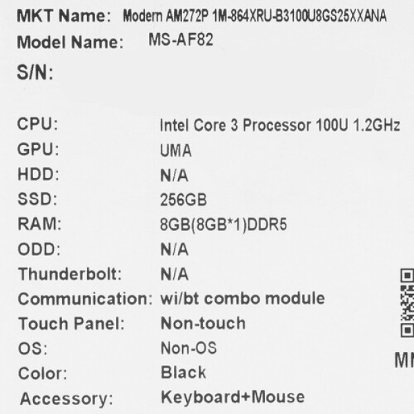 27" Моноблок MSI Modern AM272P 1M-864XRU [9S6-AF8231-1035]