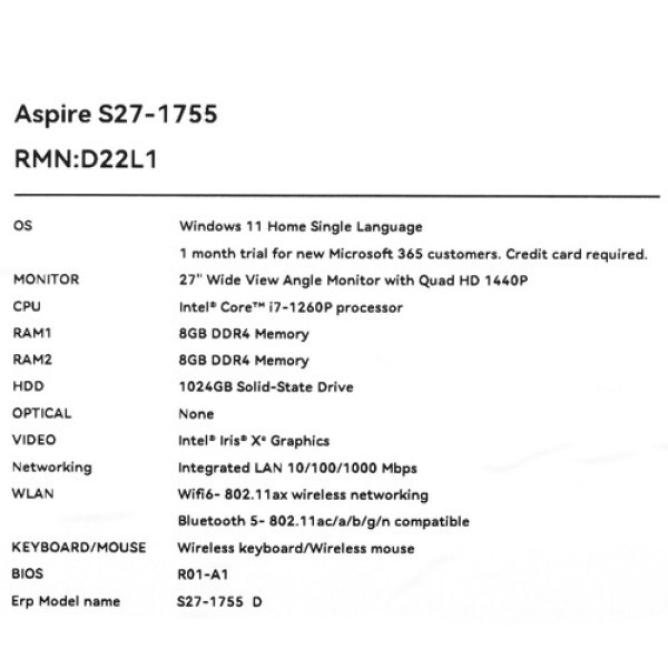 27" Моноблок Acer Aspire S27-1755 [DQ.BKECD.004]