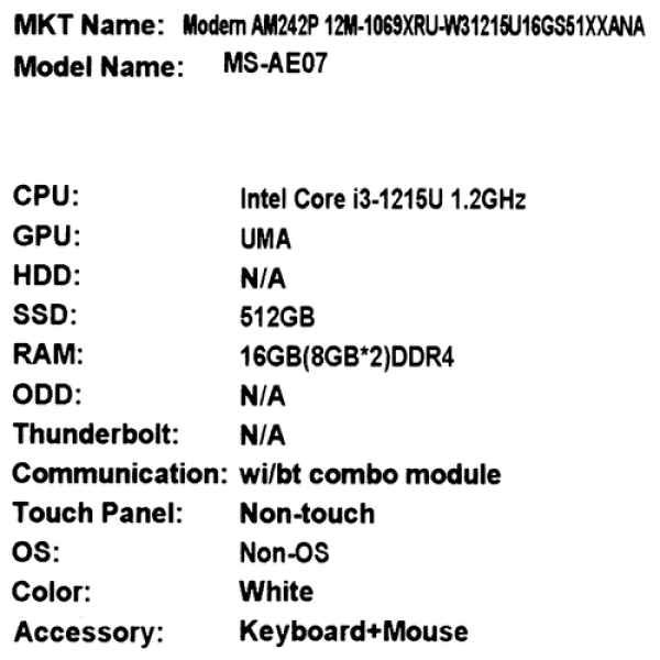 23.8" Моноблок MSI Modern AM242P 12M-1069XRU [9S6-AE0712-1450]