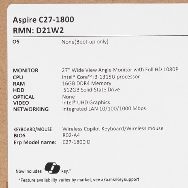 27" Моноблок Acer Aspire C27-1800 [DQ.BKJCD.008]