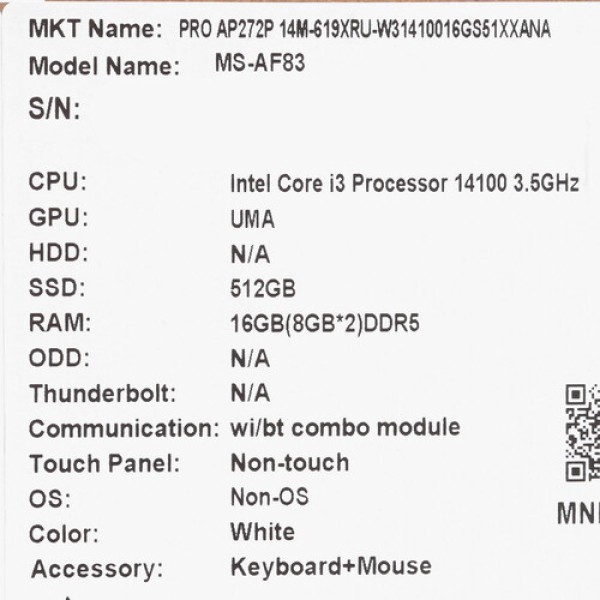 27" Моноблок MSI PRO AP272P 14M-619XRU [9S6-AF8322-810]
