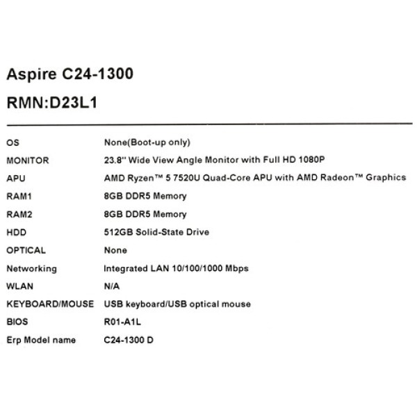23.8" Моноблок Acer Aspire C24-1300 [DQ.BL0CD.00C]