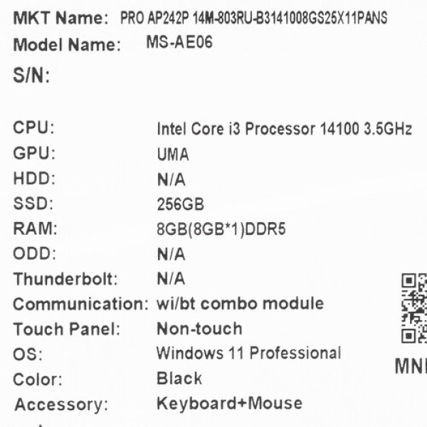 23.8" Моноблок MSI PRO AP242P 14M-803RU [9S6-AE0621-849]