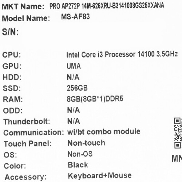 27" Моноблок MSI PRO AP272P 14M-626XRU [9S6-AF8321-812]
