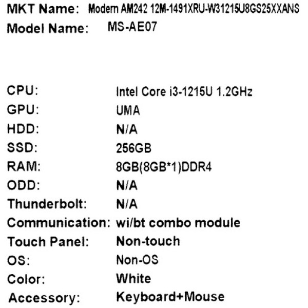 23.8" Моноблок MSI Modern AM242 12M-1491XRU [9S6-AE0712-1491]
