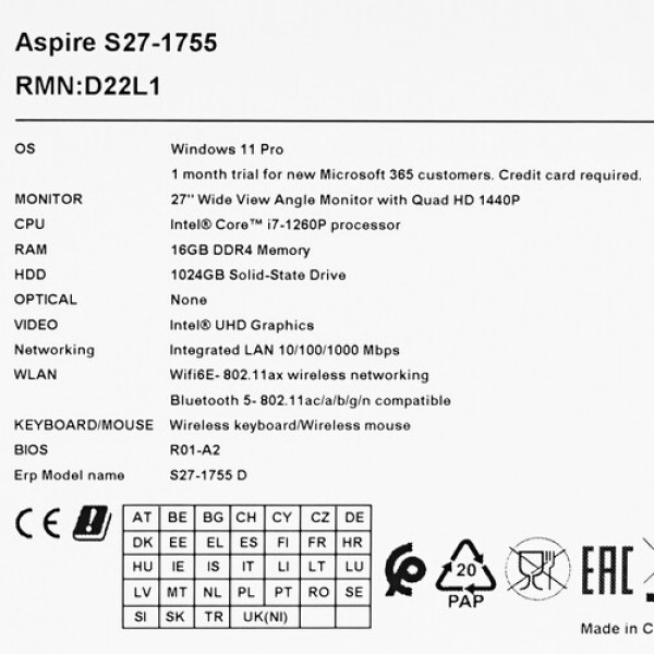 27" Моноблок Acer Aspire S27-1755 [DQ.BKECD.009]