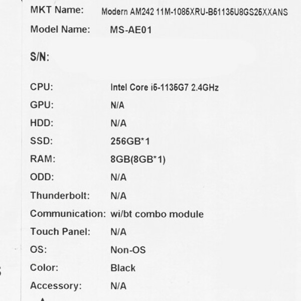 23.8" Моноблок MSI Modern AM242 11M-1085XRU [9S6-AE0121-1284]