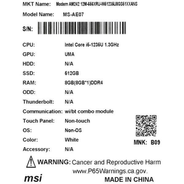 23.8" Моноблок MSI Modern AM242 12M-656XRU [9S6-AE0712-656]