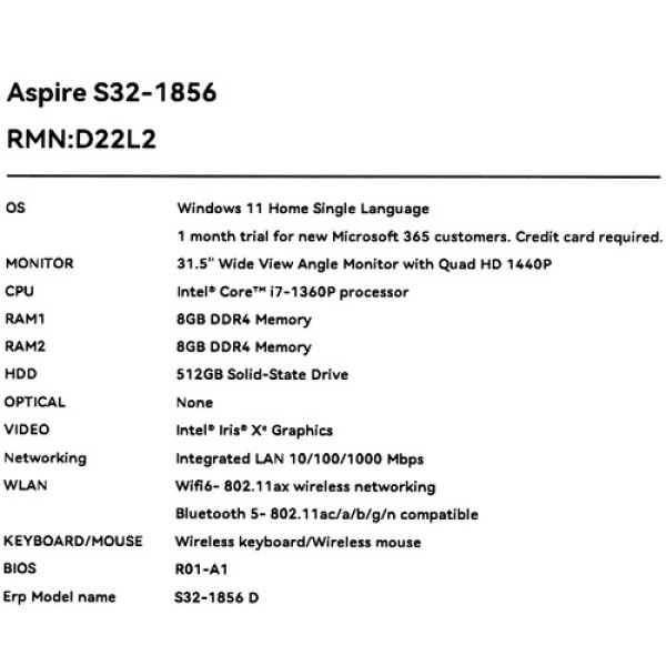 31.5" Моноблок Acer Aspire S32-1856 [DQ.BL6CD.002]