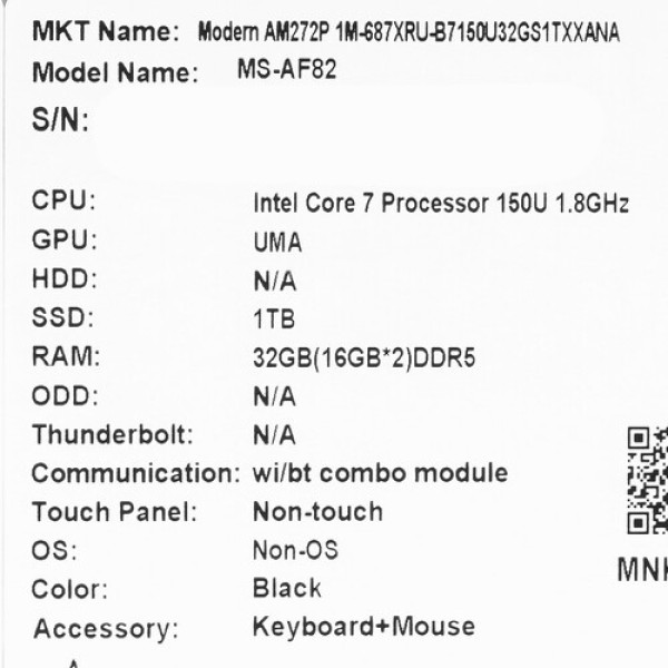 27" Моноблок MSI Modern AM272P 1M-687XRU [9S6-AF8231-1023]