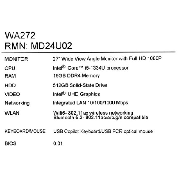 27" Моноблок AOPEN WA272 [ZD.D01CF.003]