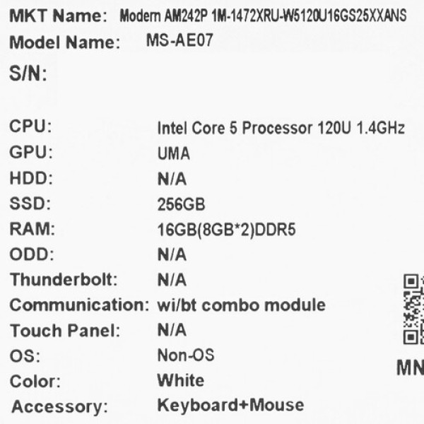 23.8" Моноблок MSI Modern AM242P 1M-1472XRU [9S6-AE0722-1472]