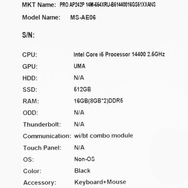23.8" Моноблок MSI PRO AP242P 14M-654XRU [9S6-AE0621-654]
