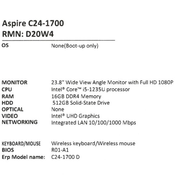 23.8" Моноблок Acer Aspire C24-1700 [DQ.BJWMC.00E]