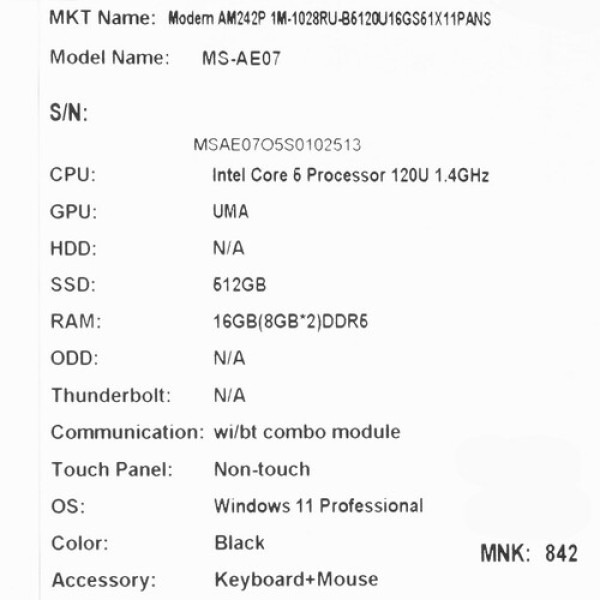23.8" Моноблок MSI Modern AM242P 1M-1028RU [9S6-AE0721-1028]