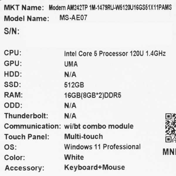 23.8" Моноблок MSI Modern AM242TP 1M-1479RU [9S6-AE0722-1479]