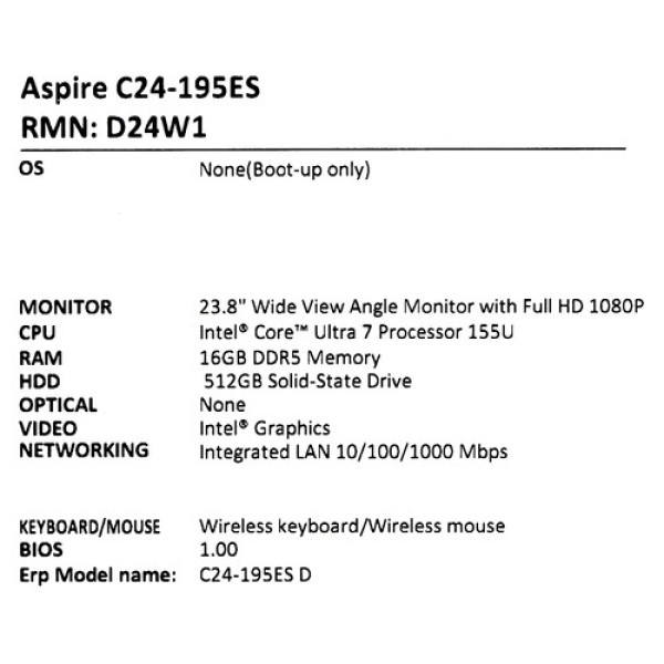 23.8" Моноблок Acer Aspire C24-195ES [DQ.BM5CD.001]