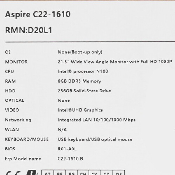 21.5" Моноблок Acer Aspire C22-1610 [DQ.BL7CD.002]