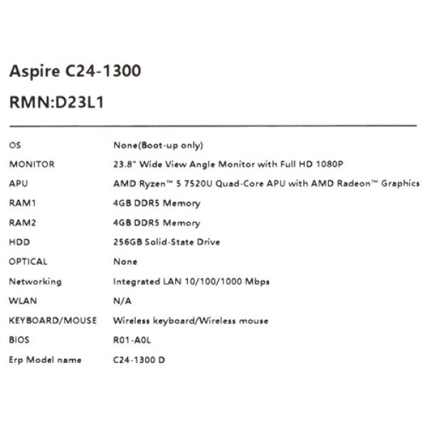 23.8" Моноблок Acer Aspire C24-1300 [DQ.BL0CD.003]