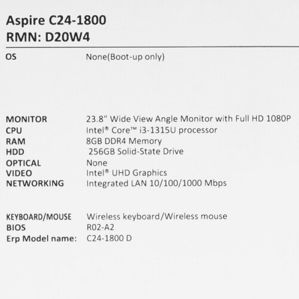 23.8" Моноблок Acer Aspire C24-1800 [DQ.BKLCD.001]