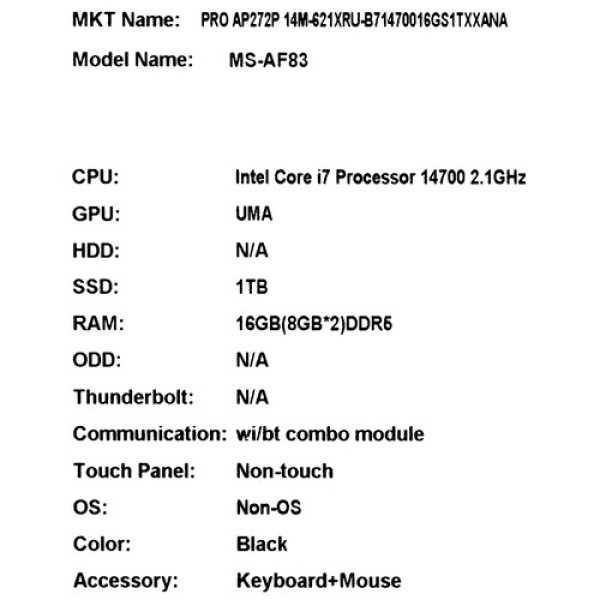 27" Моноблок MSI PRO AP272P 14M-621XRU [9S6-AF8321-621]