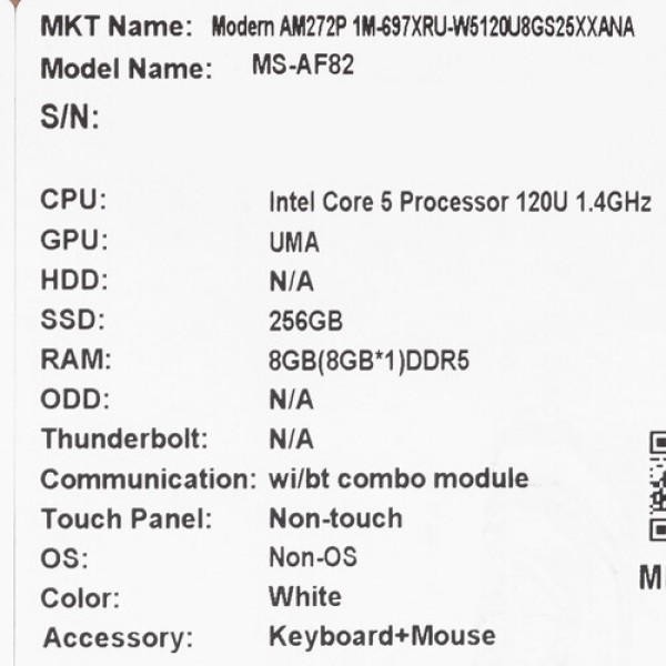 27" Моноблок MSI Modern AM272P 1M-697XRU [9S6-AF8232-1030]