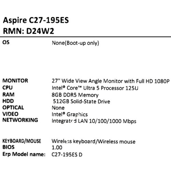27" Моноблок Acer Aspire C27-195ES [DQ.BMFCD.007]