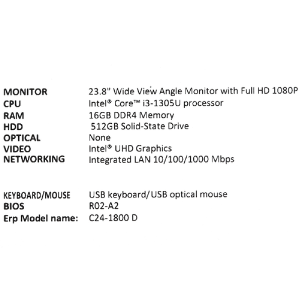 23.8" Моноблок Acer Aspire C24-1800 [DQ.BLFCD.00A]