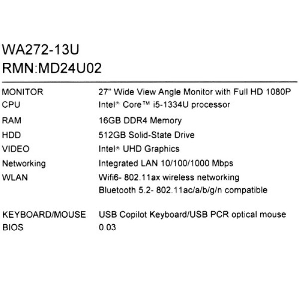 27" Моноблок AOPEN WA272-13U [ZD.D01CF.006]