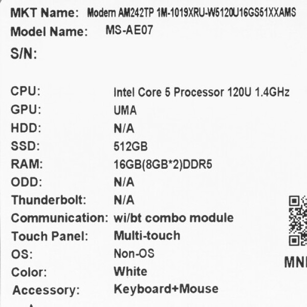 23.8" Моноблок MSI Modern AM242TP 1M-1019XRU [9S6-AE0722-1467]