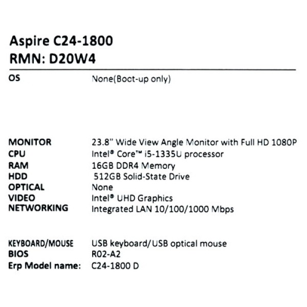 23.8" Моноблок Acer Aspire C24-1800 [DQ.BKMCD.00B]