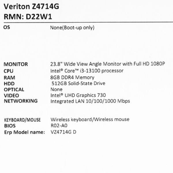 23.8" Моноблок Acer Veriton VZ4714G [DQ.VXZCD.001]