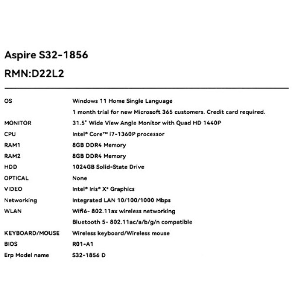 31.5" Моноблок Acer Aspire S32-1856 [DQ.BL6CD.004]