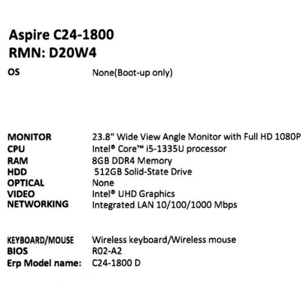 23.8" Моноблок Acer Aspire C24-1800 [DQ.BKMCD.006]