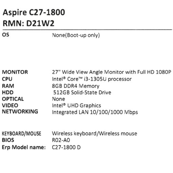 27" Моноблок Acer Aspire C27-1800 [DQ.BLHCD.001]