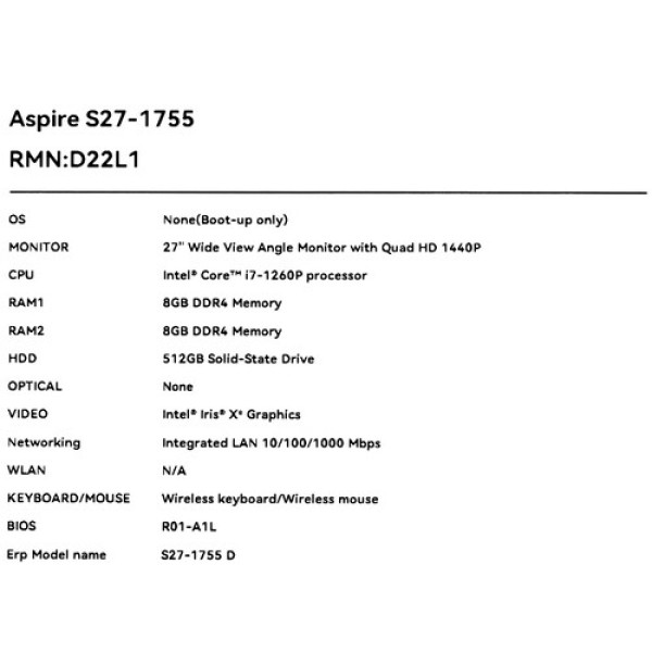 27" Моноблок Acer Aspire S27-1755 [DQ.BKECD.001]